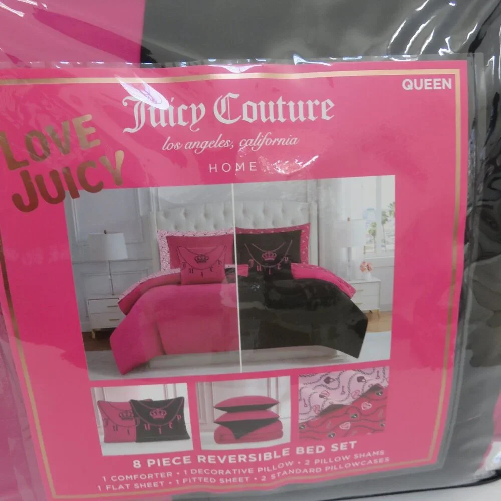 Juicy couture Pink & Black Reversible queen 8-piece comforter Bedding sets